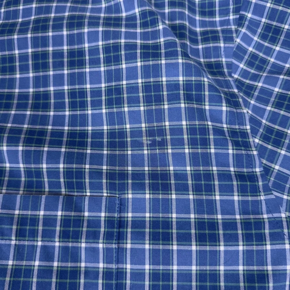 LL Bean Mens XXL Tall Blue Plaid Short Sleeve Button Down Shirt Traditional Fit